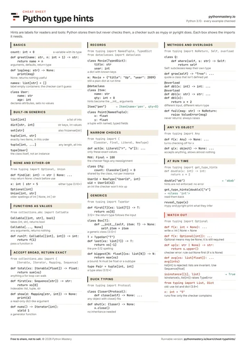 Preview of the Python type hints cheat sheet